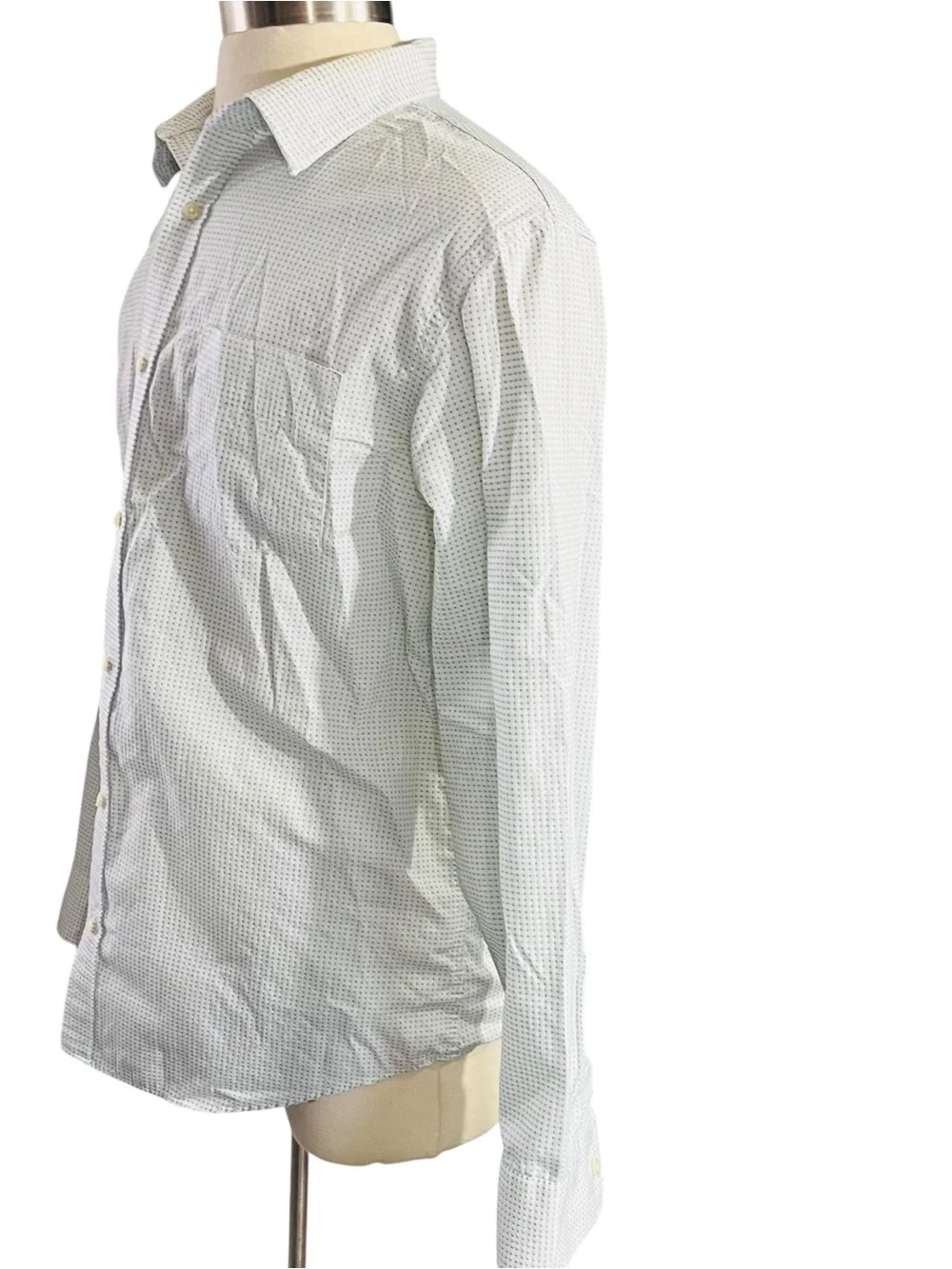Banana Republic White Green Textured Squares Dress Shirt Sz XL 17 17.5 No Iron